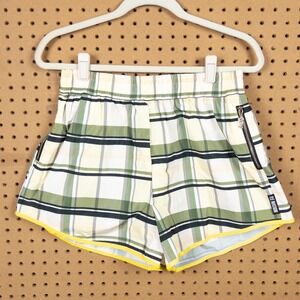 PE Nation Dedication Short Check Print Green Yellow Plaid Athletic Womens M NWT
